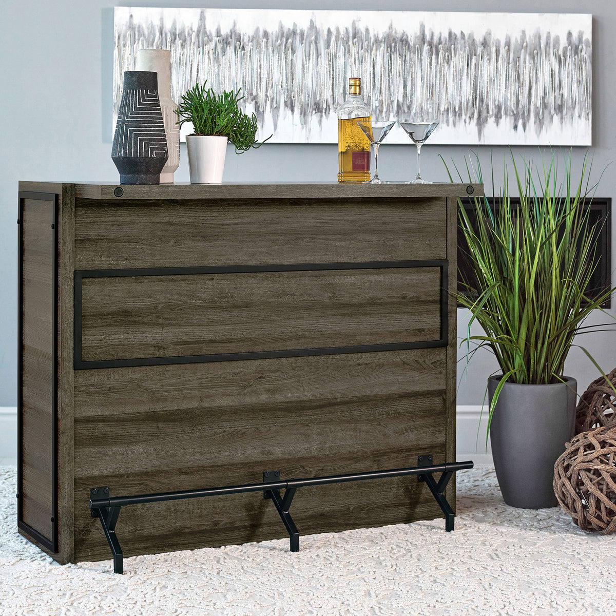 Joe - 5-Shelf Composite Wood Home Bar Wine Cabinet - Aged Oak