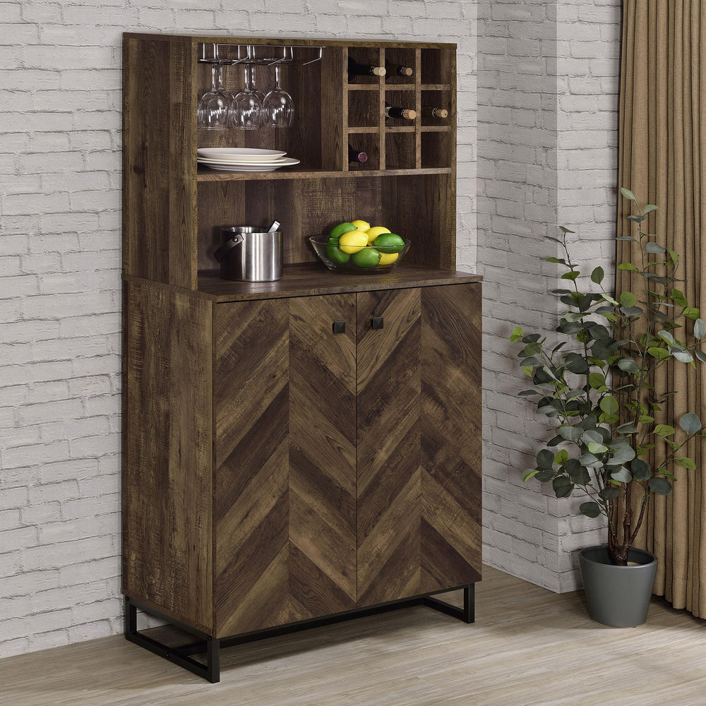 coaster-furniture-182082-mendoza-2-door-home-bar-cabinet-wine-storage-rustic-oak