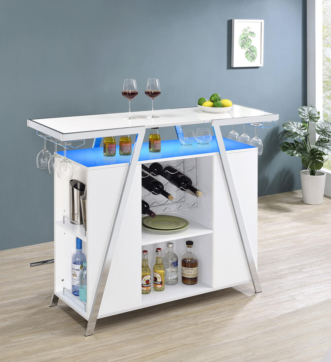 Coaster Furniture 182355 Araceli Freestanding LED Home Bar Cabinet White High Gloss