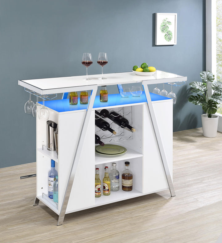 Coaster Furniture 182355 Araceli Freestanding LED Home Bar Cabinet White High Gloss