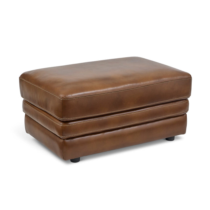 David Pecan Leather Ottoman in Pecan