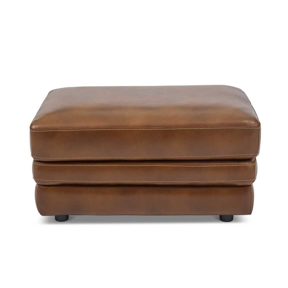 David Pecan Leather Ottoman in Pecan