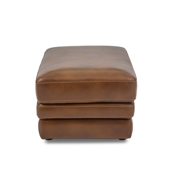 David Pecan Leather Ottoman in Pecan