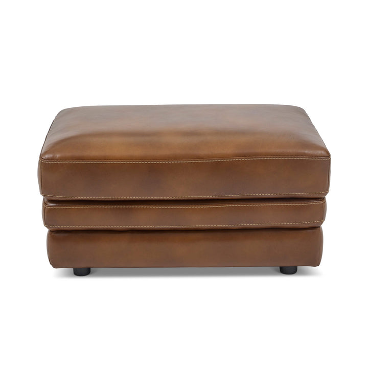 David Pecan Leather Ottoman in Pecan