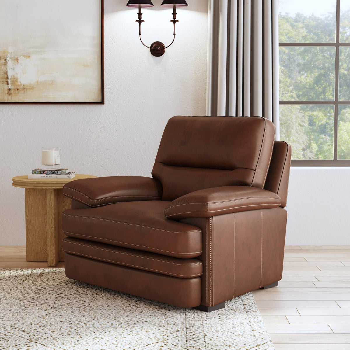 David Pecan Leather Chair in Pecan