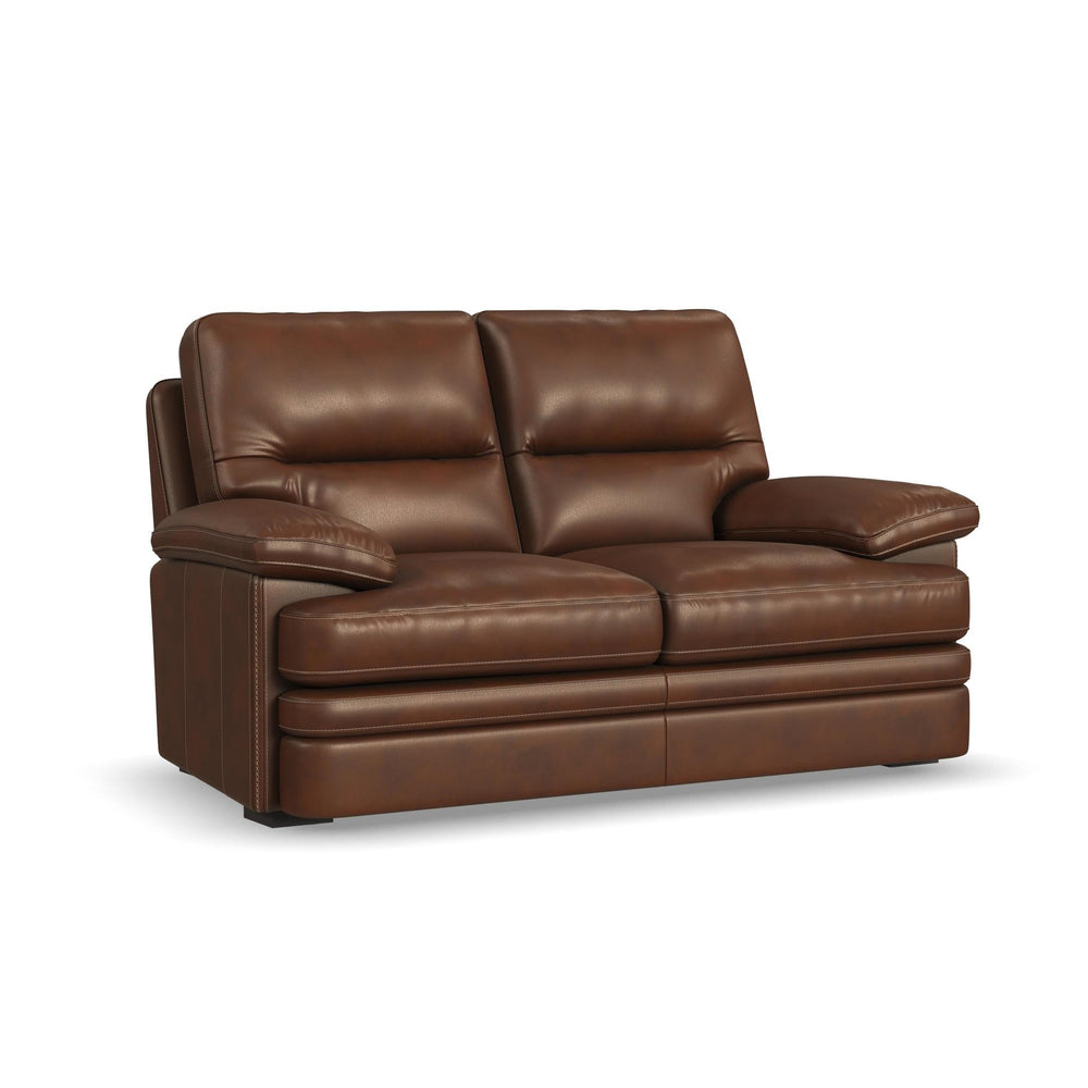 David Pecan Leather Loveseat in Pecan