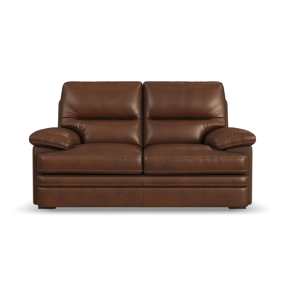 David Pecan Leather Loveseat in Pecan