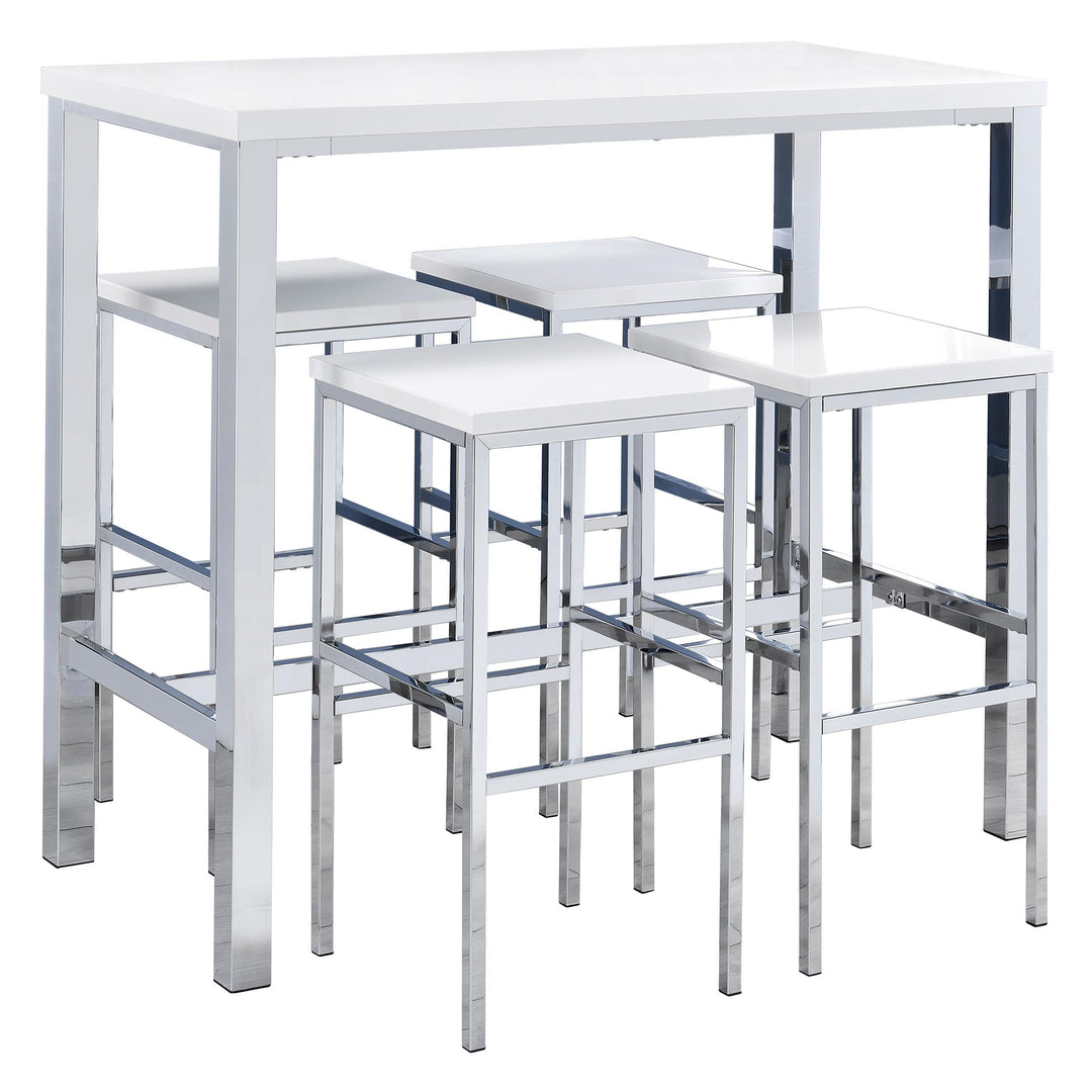 Coaster Furniture 182525 Natividad 5-Piece Pub Height Bar Table Set White High Gloss