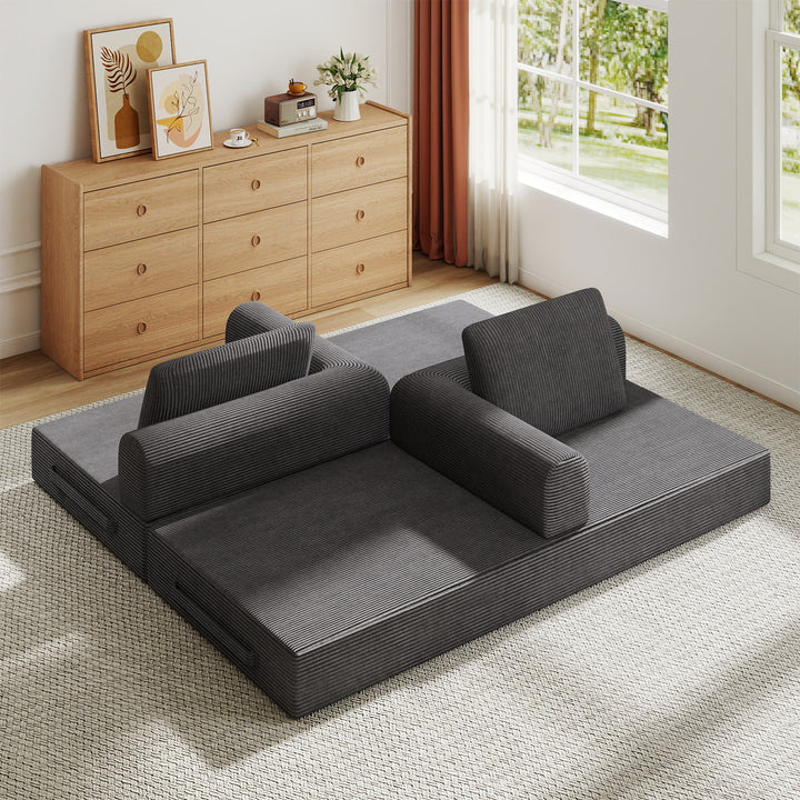 corduroy-convertible-sleeper-sofa-bed-with-pillow-dark-gray