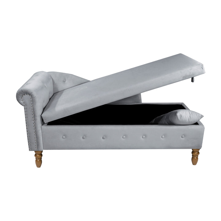 grey-velvet-lounge-chaise-with-storage-pillow-modern-upholstered-rolled-arm