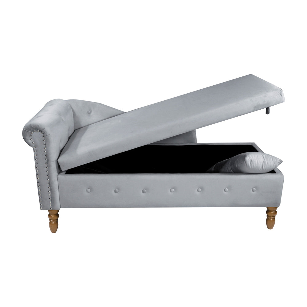 grey-velvet-lounge-chaise-with-storage-pillow-modern-upholstered-rolled-arm