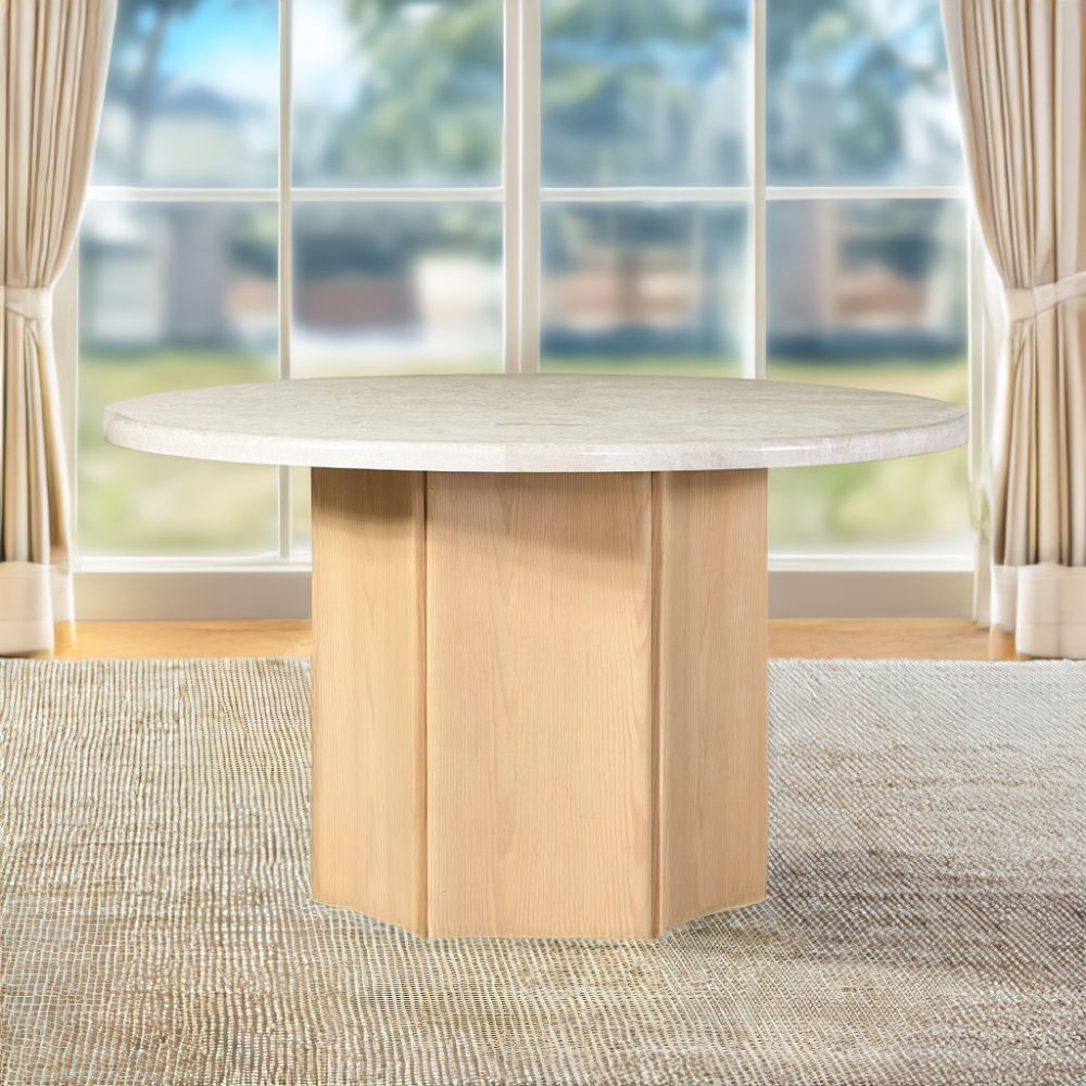 Adalynn - Round Dining Table With Marble Top - Gray Fabric & Weathered Gray Oak