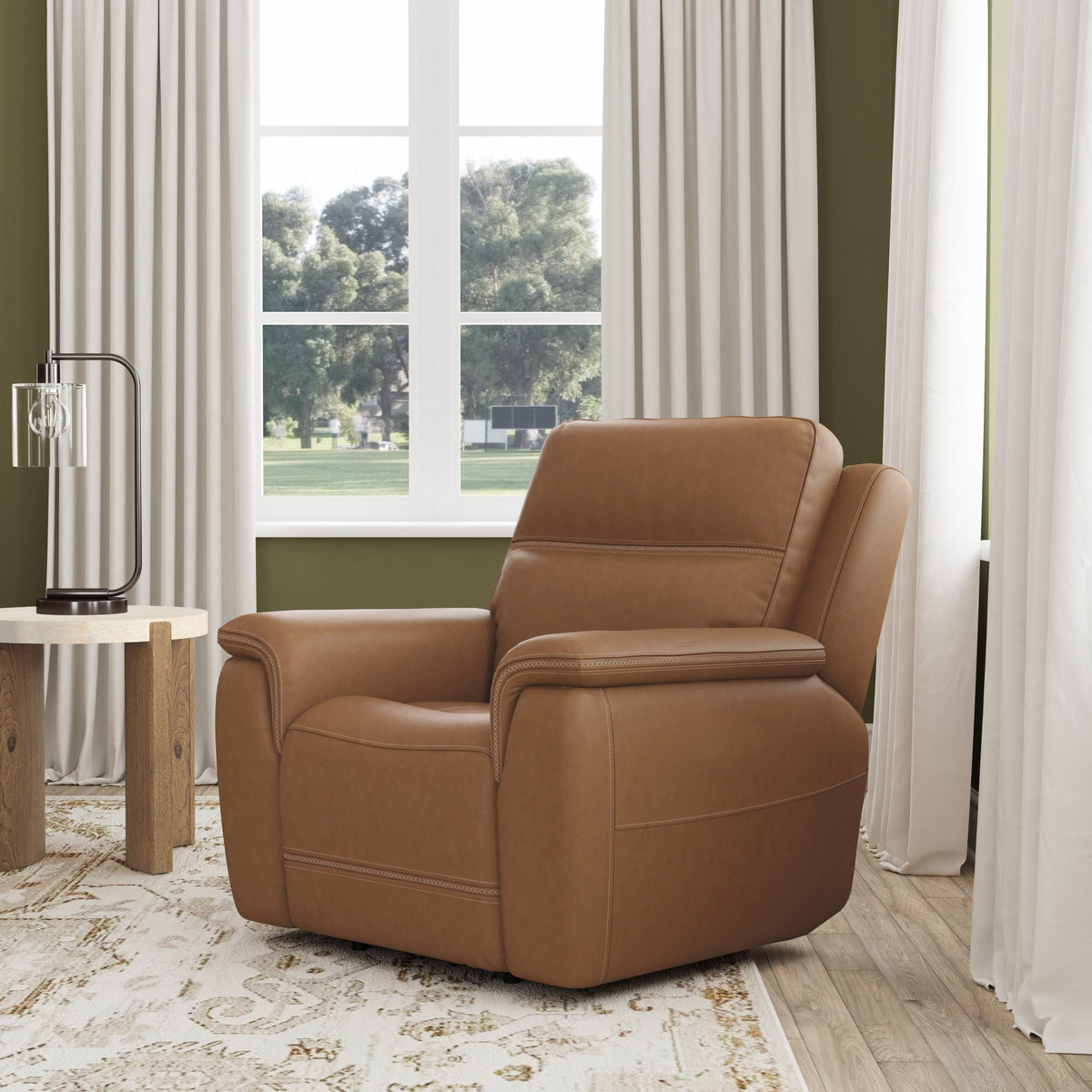 Sawyer Leather Power Recliner with Power Headrest & Lumbar in Harvest