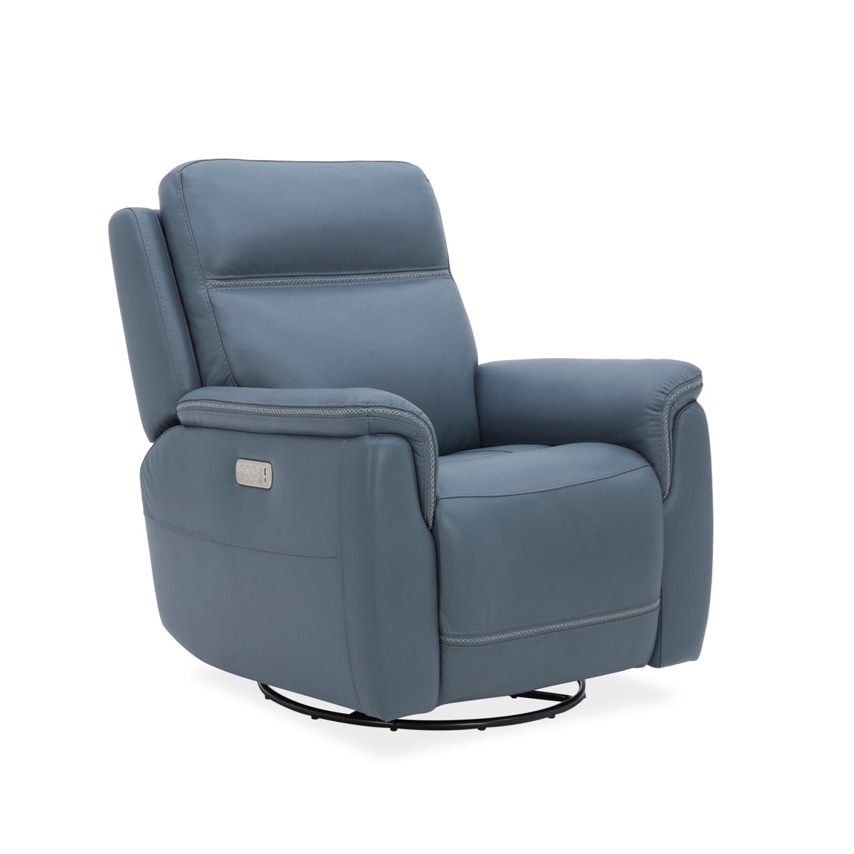 Sawyer Leather Swivel Glider with Power Headrest, Lumbar, Heat & Massage in Marine