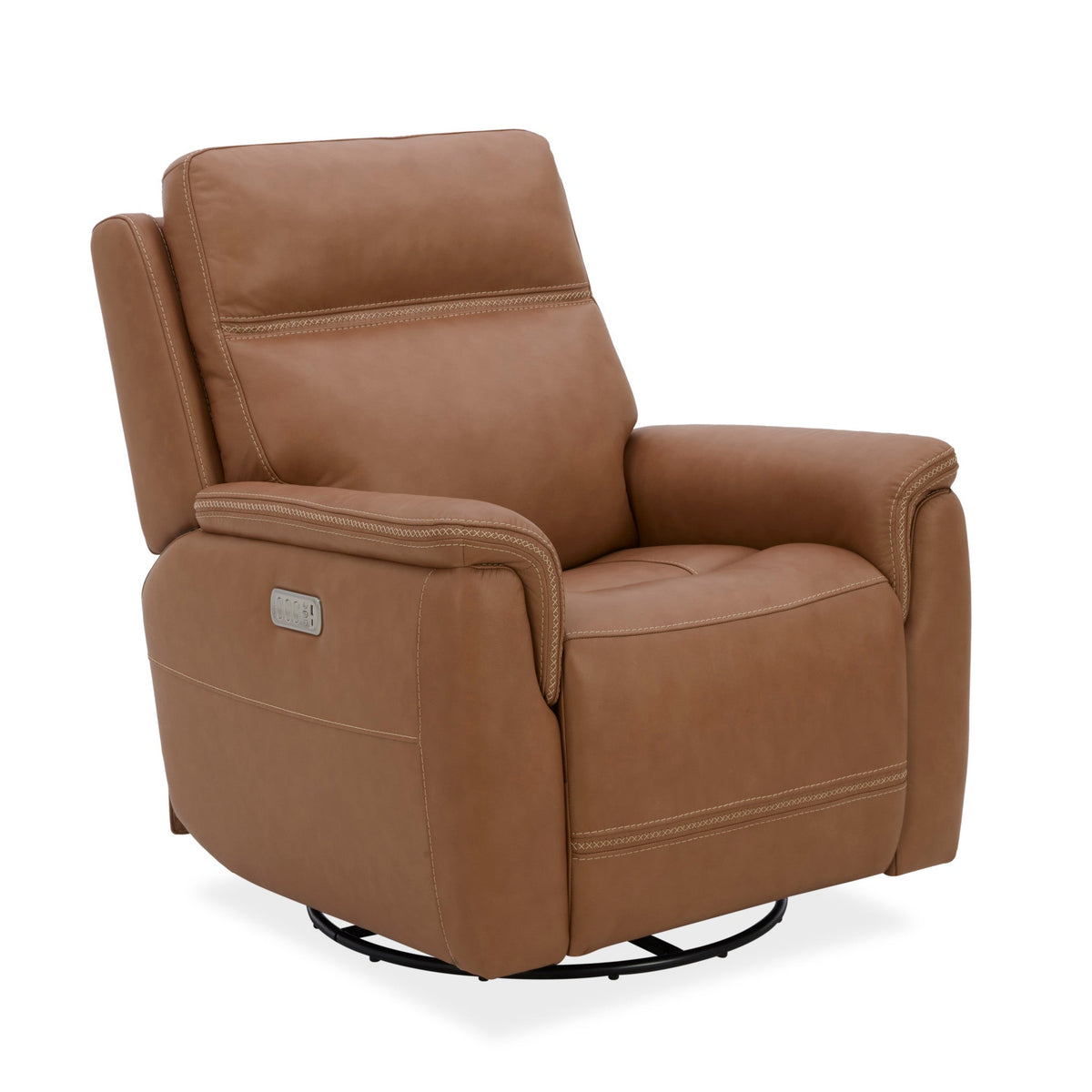 Sawyer Leather Swivel Glider with Power Headrest, Lumbar, Heat & Massage in Harvest