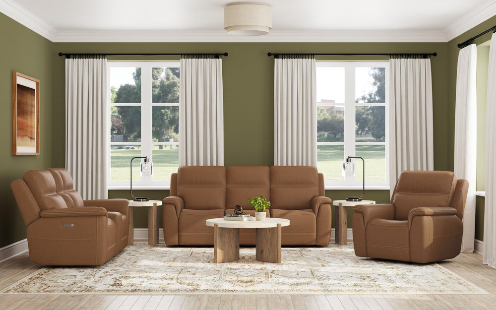 Sawyer Leather Power Reclining Sofa with Power Headrests & Lumbar in Harvest