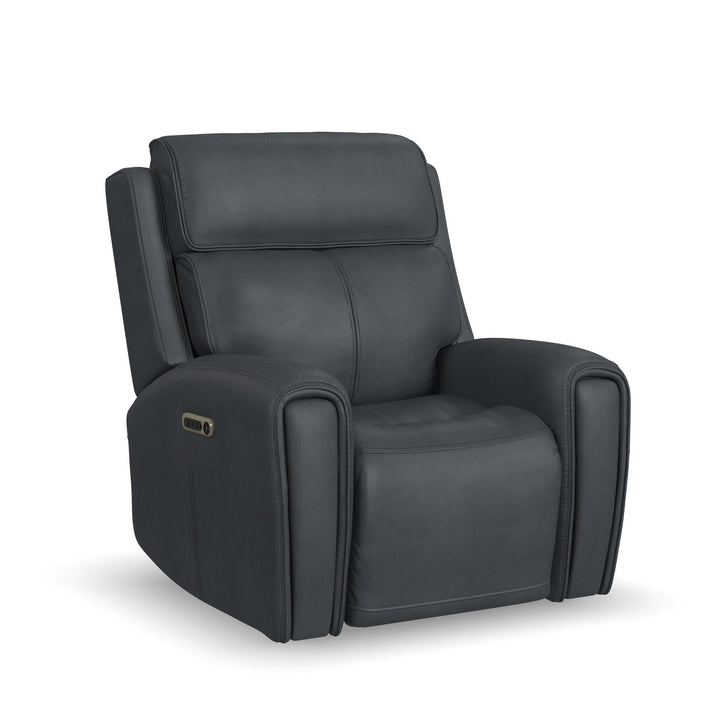 Warren Leather Power Recliner with Power Headrest &amp; Lumbar in True Navy