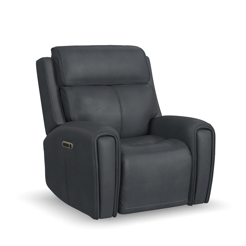 Warren Leather Power Recliner with Power Headrest & Lumbar in True Navy