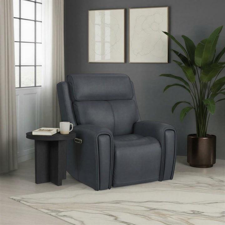 Warren Leather Power Recliner with Power Headrest &amp; Lumbar in True Navy