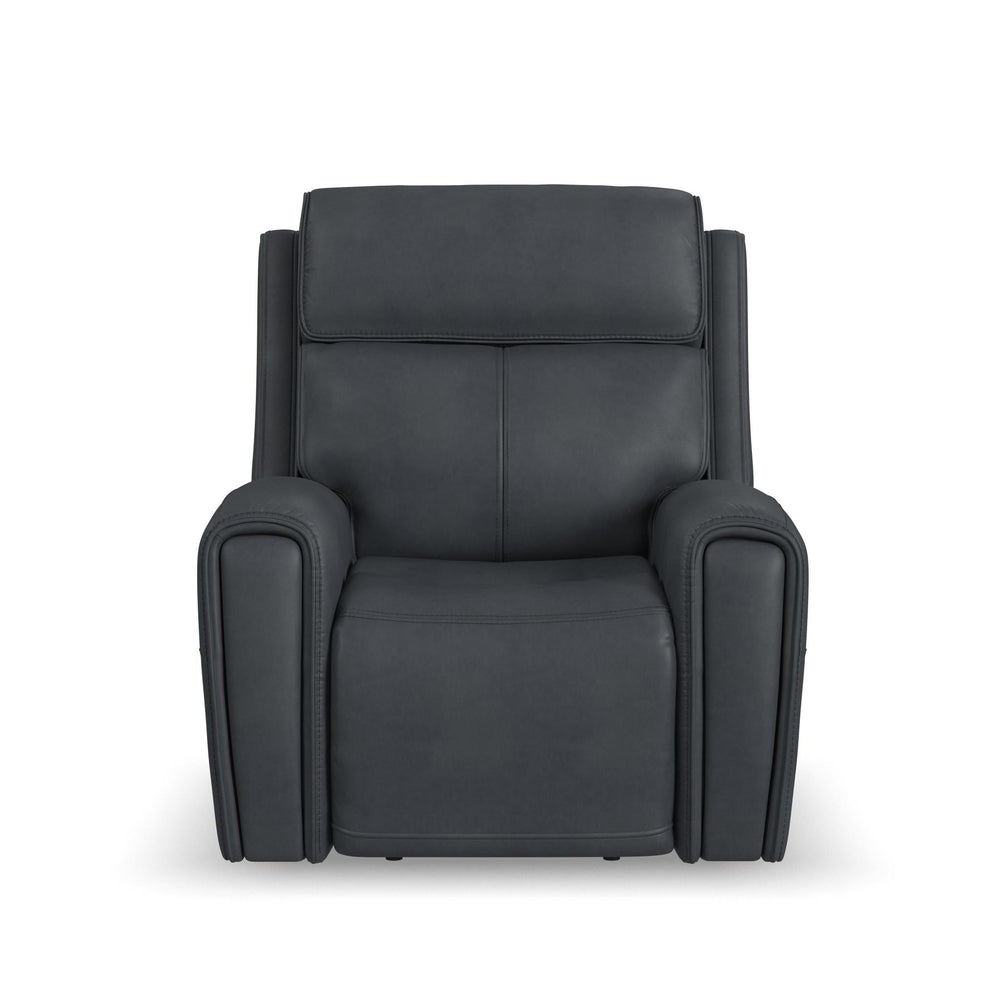 Warren Leather Power Recliner with Power Headrest & Lumbar in True Navy