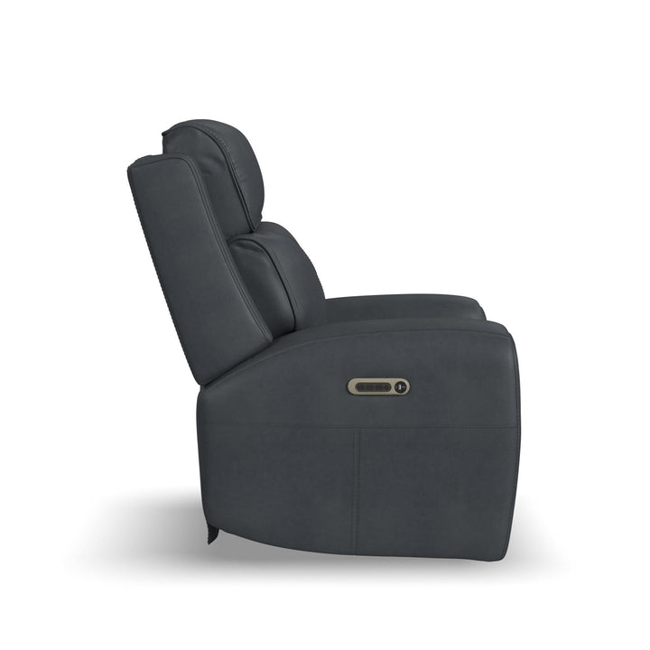 Warren Leather Power Recliner with Power Headrest &amp; Lumbar in True Navy