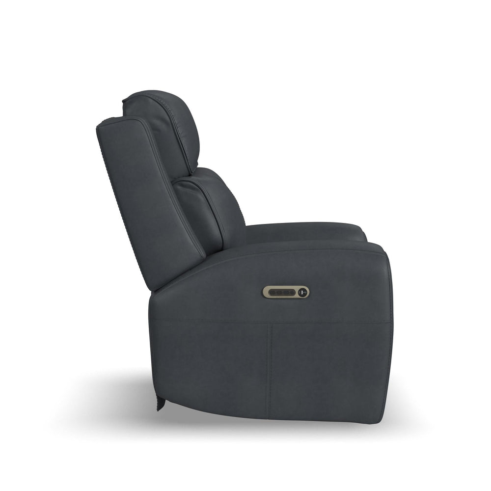 Warren Leather Power Recliner with Power Headrest & Lumbar in True Navy