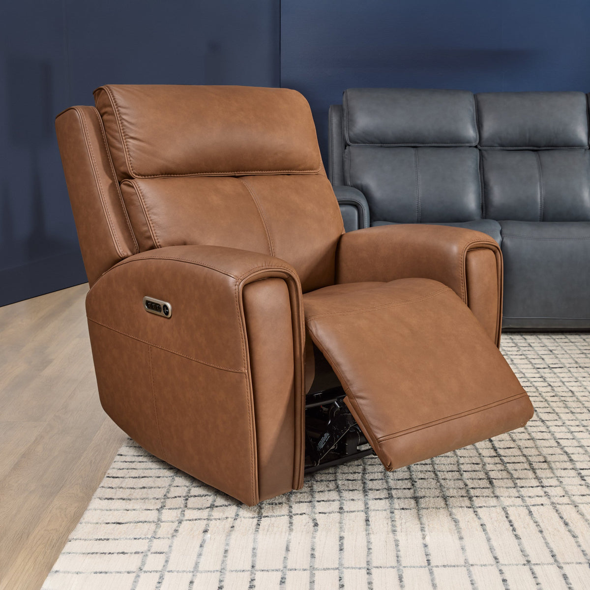 Warren Leather Power Recliner with Power Headrest & Lumbar in Classic Brown