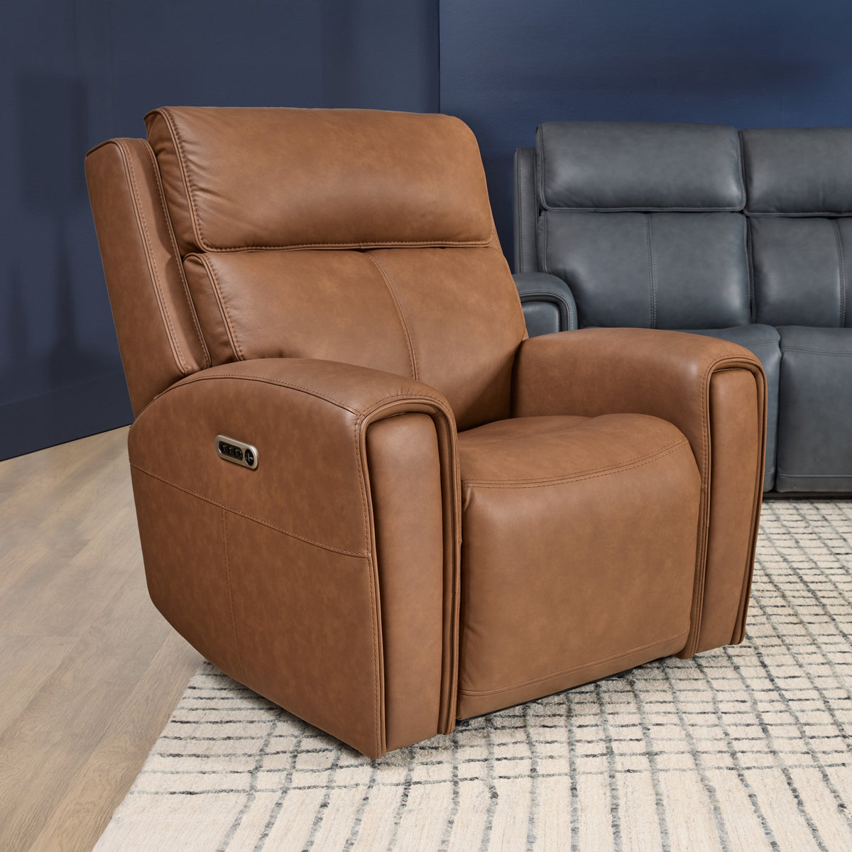Warren Leather Power Recliner with Power Headrest & Lumbar in Classic Brown