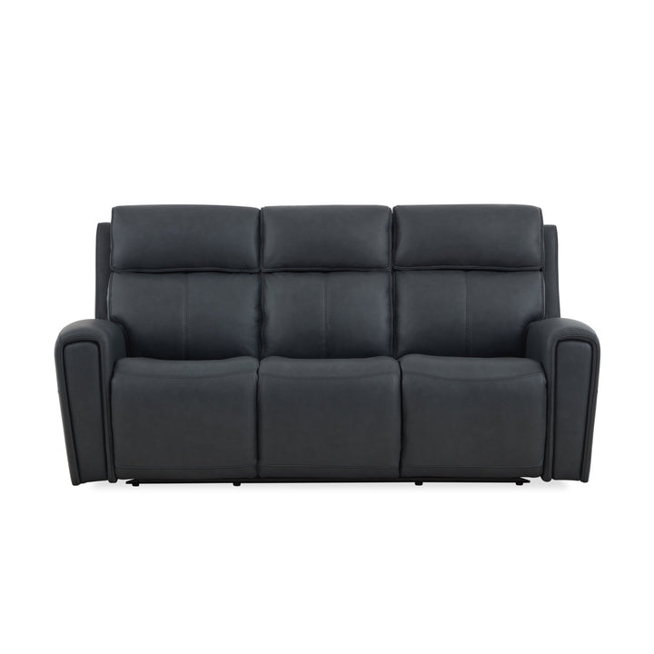 Warren Leather Power Reclining Sofa with Console, Power Headrest &amp; Lumbar in True Navy