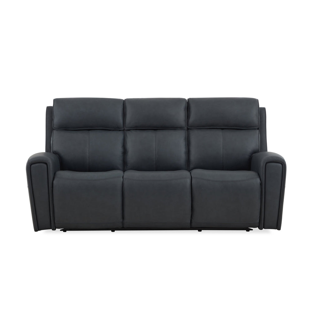 Warren Leather Power Reclining Sofa with Console, Power Headrest & Lumbar in True Navy