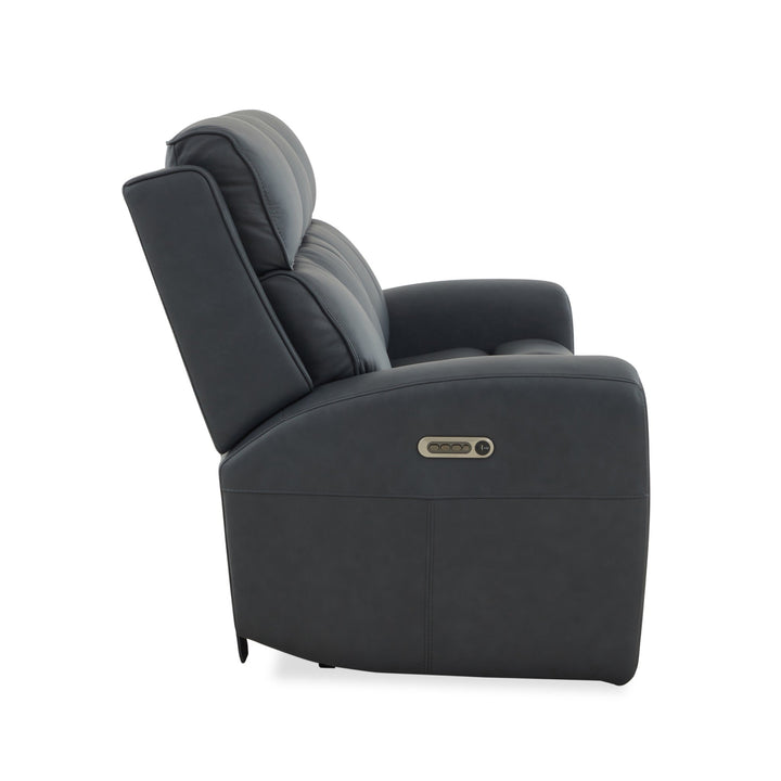 Warren Leather Power Reclining Sofa with Console, Power Headrest &amp; Lumbar in True Navy