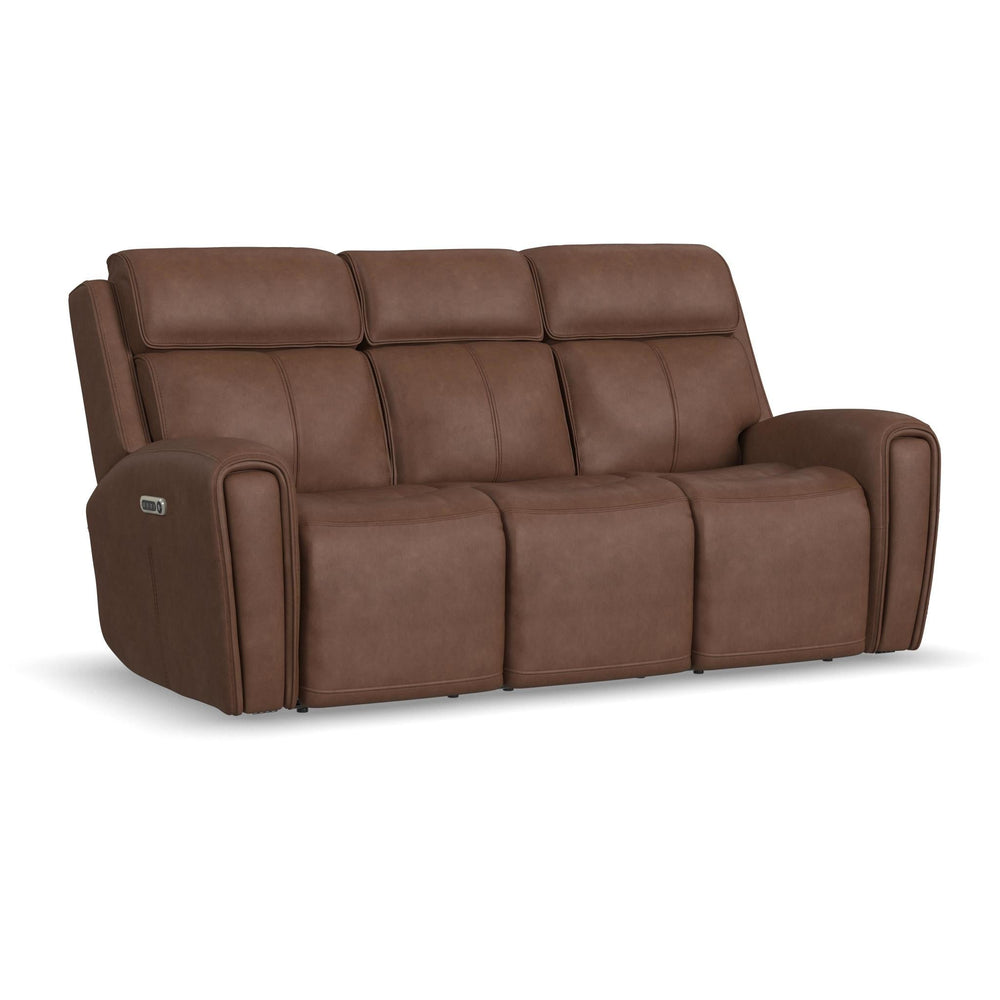 Warren Leather Power Reclining Sofa with Console, Power Headrest & Lumbar in Classic Brown