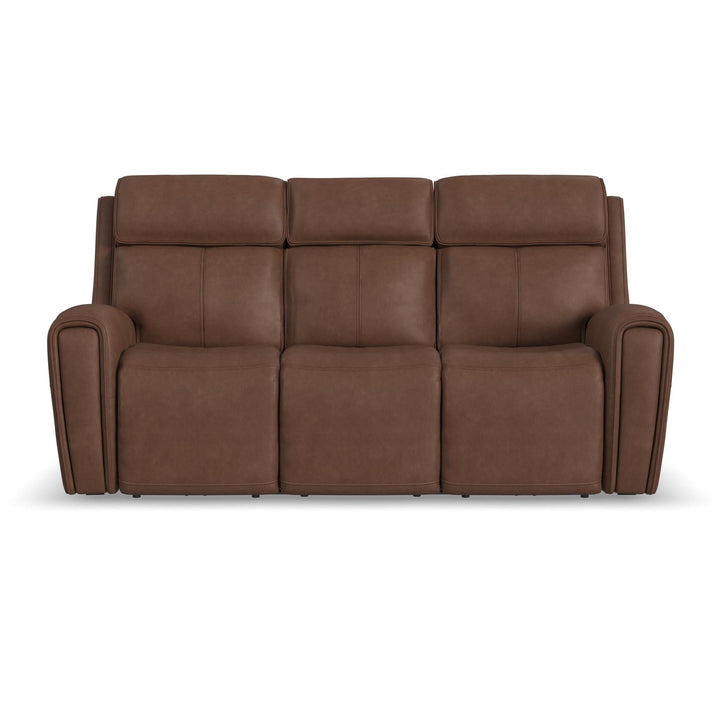 Warren Leather Power Reclining Sofa with Console, Power Headrest &amp; Lumbar in Classic Brown