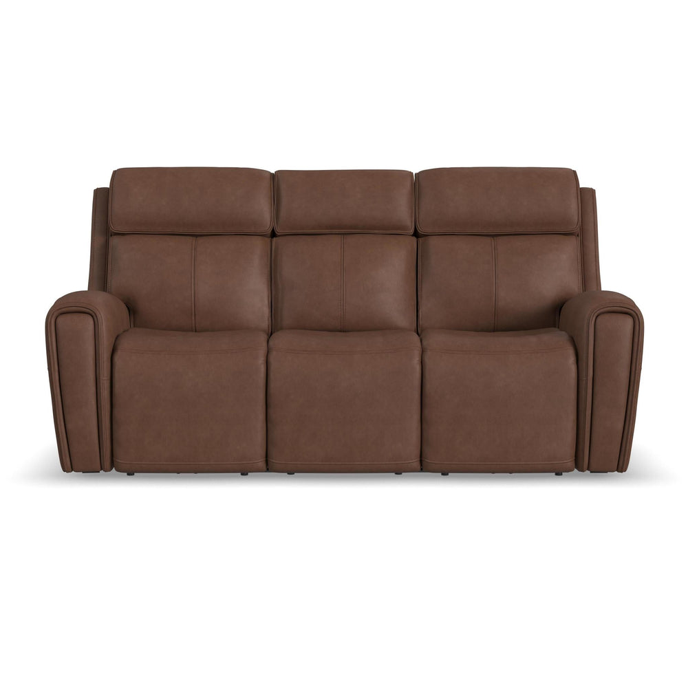 Warren Leather Power Reclining Sofa with Console, Power Headrest & Lumbar in Classic Brown