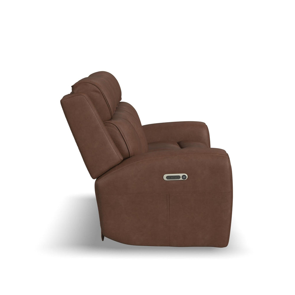 Warren Leather Power Reclining Sofa with Console, Power Headrest & Lumbar in Classic Brown