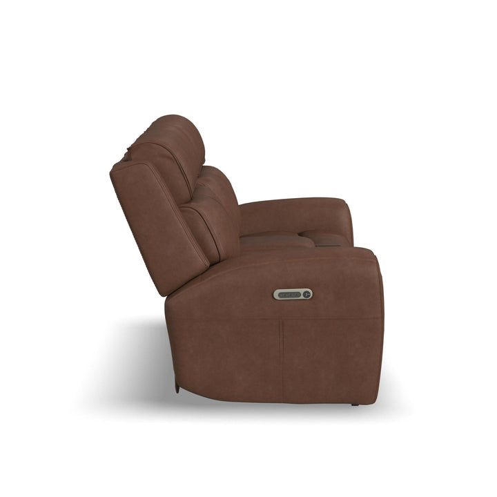 Warren Leather Power Reclining Loveseat with Console, Power Headrest &amp; Lumbar in Classic Brown