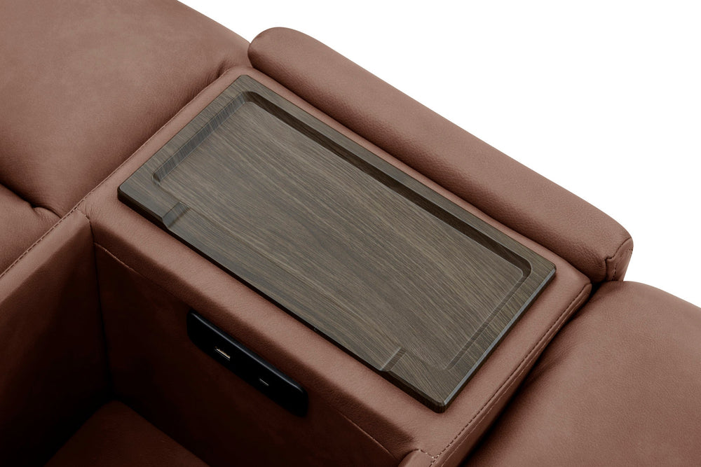 Warren Leather Power Reclining Loveseat with Console, Power Headrest & Lumbar in Classic Brown