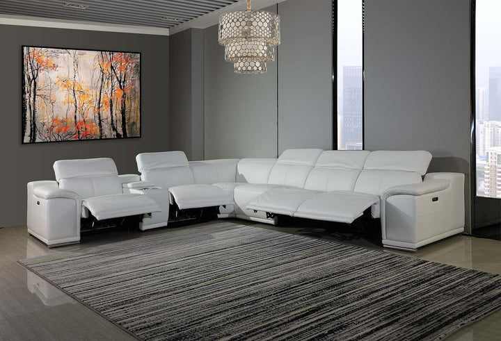 DivanItalia 9762 7-Piece L Shaped Top Grain Italian Leather Sectional Sofa with 3 Power Recliners - White