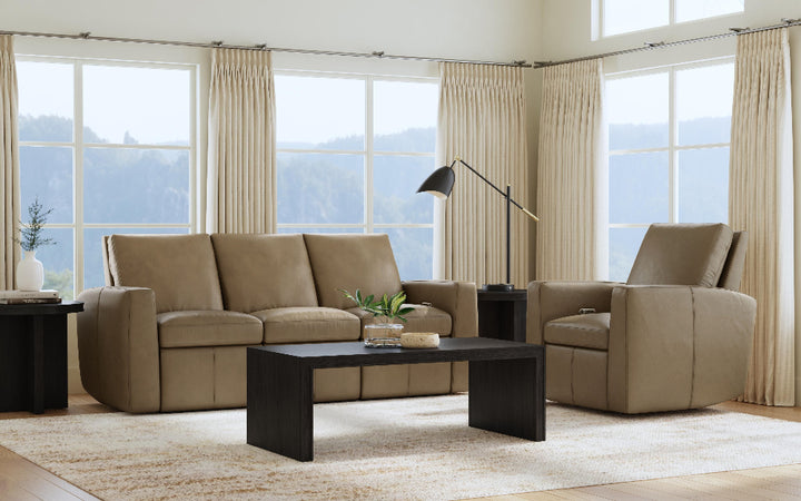 Aria Leather Power Recliner in Fawn