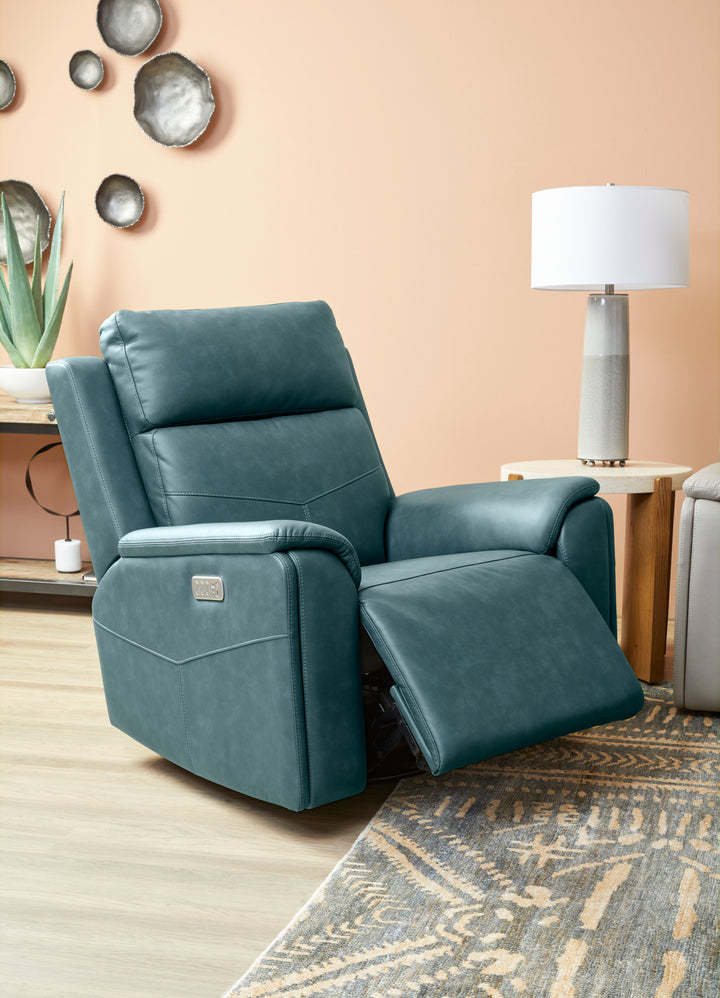 Vernon Fabric Power Swivel Gliding Recliner with Power Headrest, Lumbar, Heat &amp; Massage in Admiral