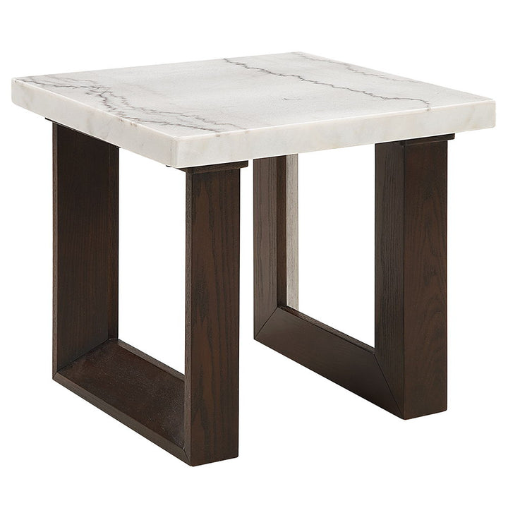 Edwyn - End Table With Marble Top - White Natural Marble Top & Brown