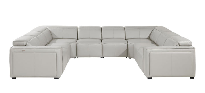 DivanItalia 1224 8-Piece U-Shaped Sectional Sofa in Top Grain Italian Leather with 4 Power Recliners &amp; Power Headrests – No Console - Light Gray