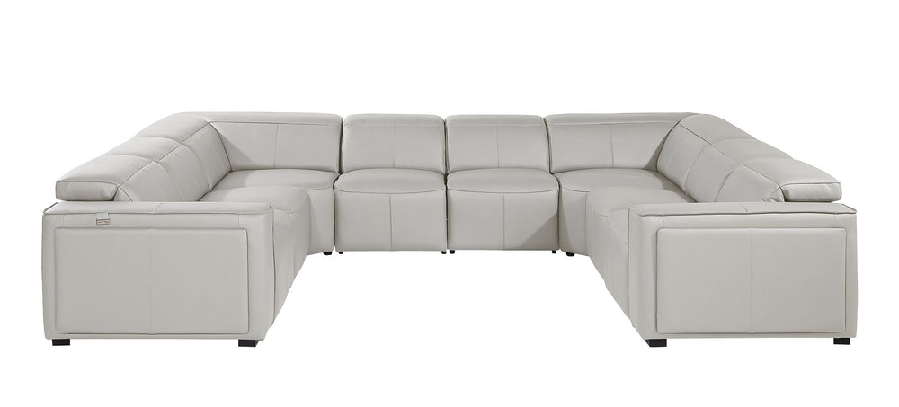 DivanItalia 1224 8-Piece U-Shaped Sectional Sofa in Top Grain Italian Leather with 4 Power Recliners & Power Headrests – No Console - Light Gray