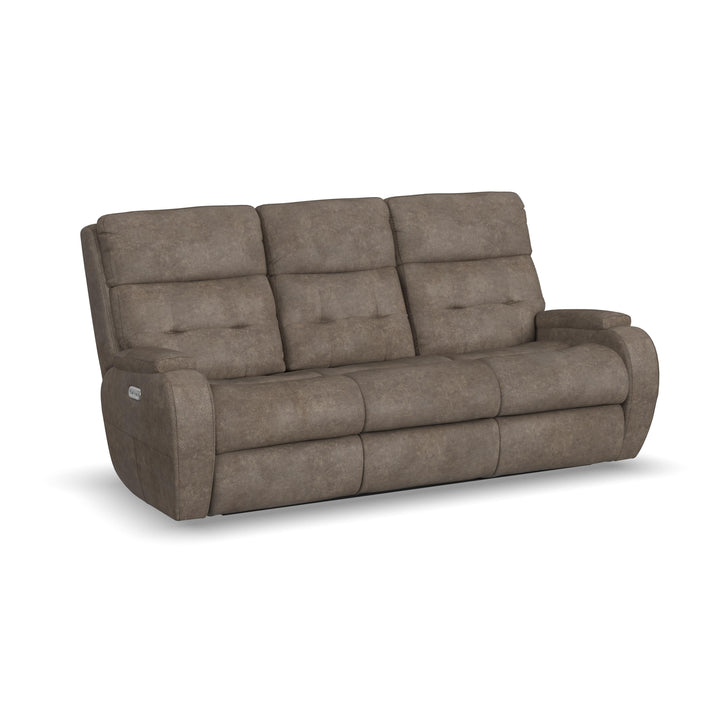 Flexsteel B3906-62H Strait  Power Reclining Sofa With Power Headrests  Dark Brown