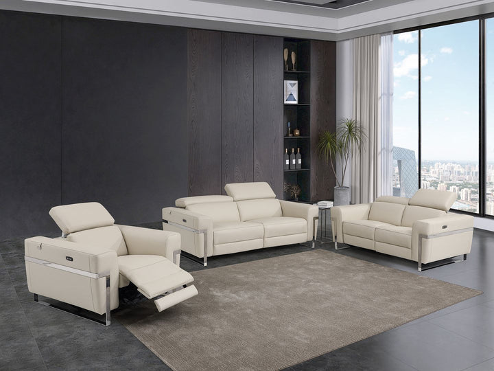 DivanItalia 990 Power Reclining 3-Piece Sofa Set with Power Headrest in Top-Grain Italian Leather - Beige