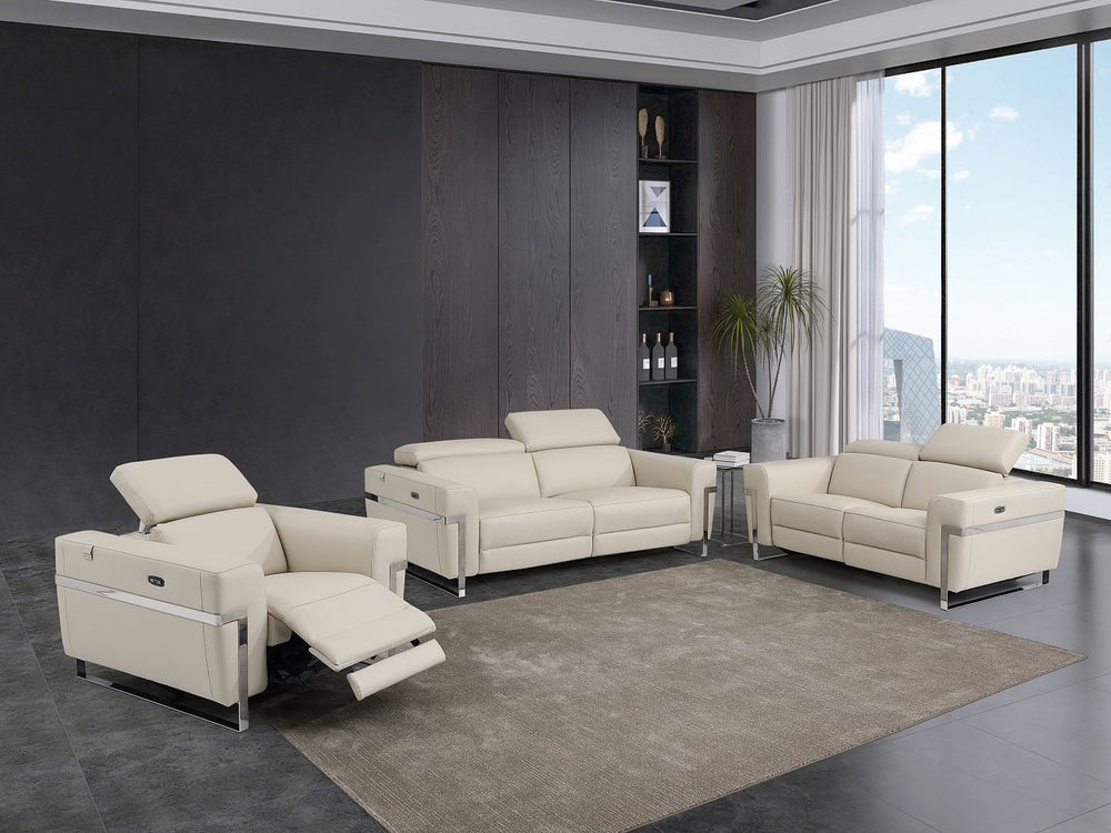 DivanItalia 990 Power Reclining 3-Piece Sofa Set with Power Headrest in Top-Grain Italian Leather - Beige