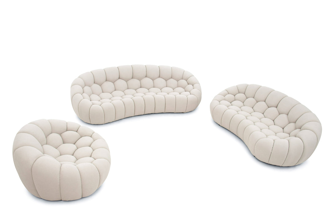 Yolonda - Modern Curved Beige Fabric Sofa Set