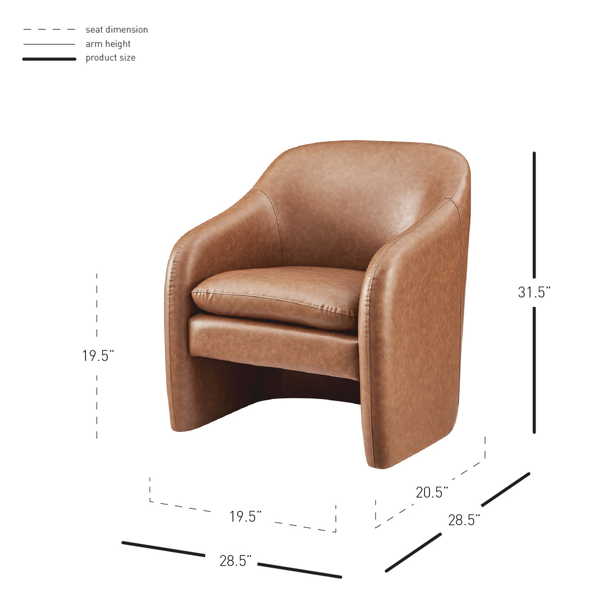 Zella Faux Leather Accent Arm Chair - Vintage Cider - view 2