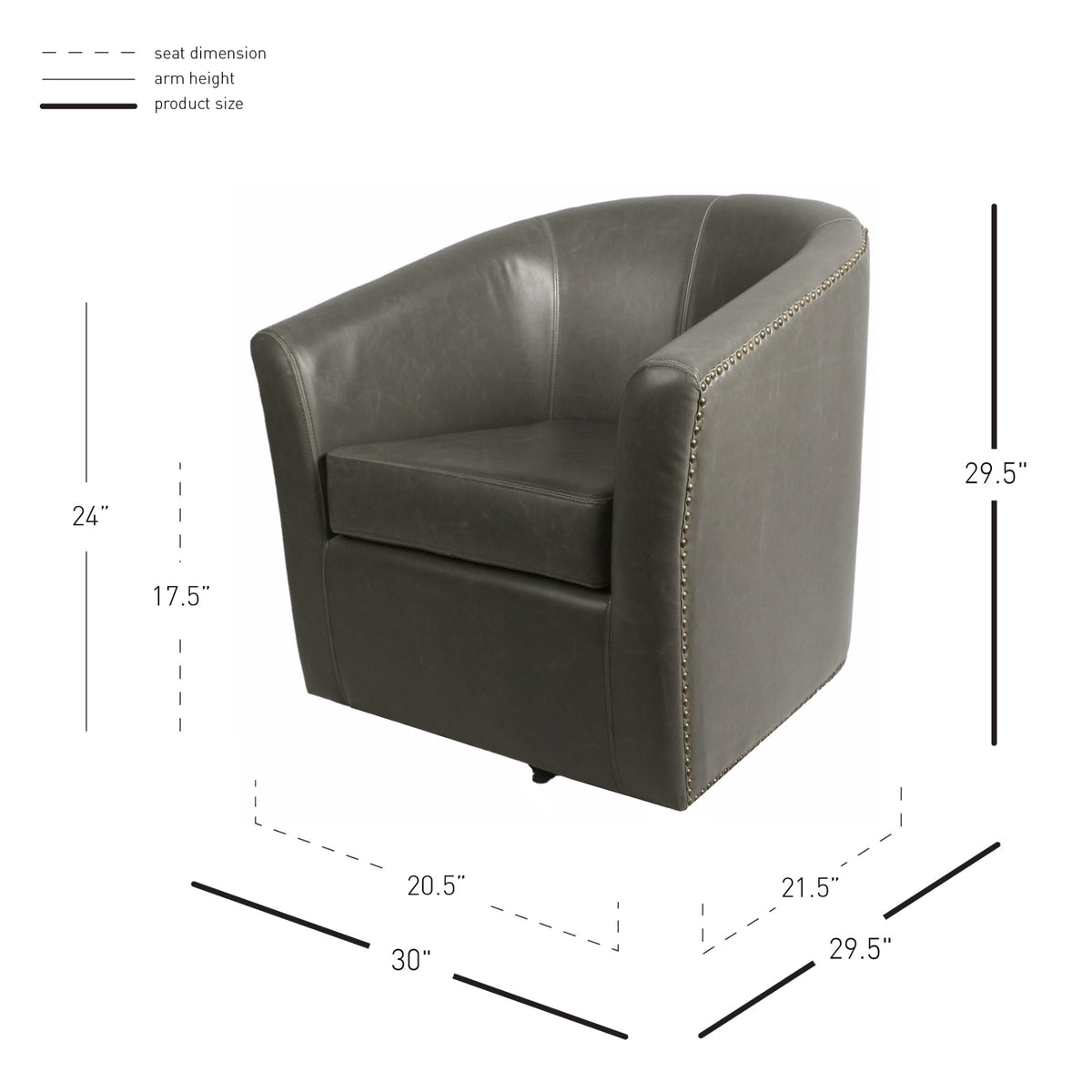 Ernest Bonded Leather Swivel Accent Arm Chair - Vintage Gray - view 2