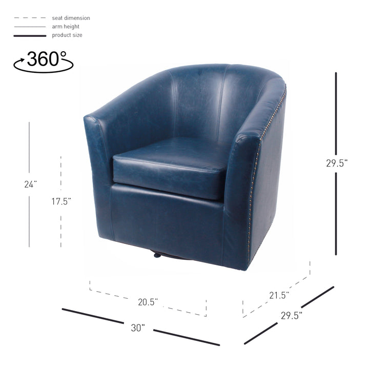 Ernest Bonded Leather Swivel Accent Arm Chair - Vintage Blue - view 2